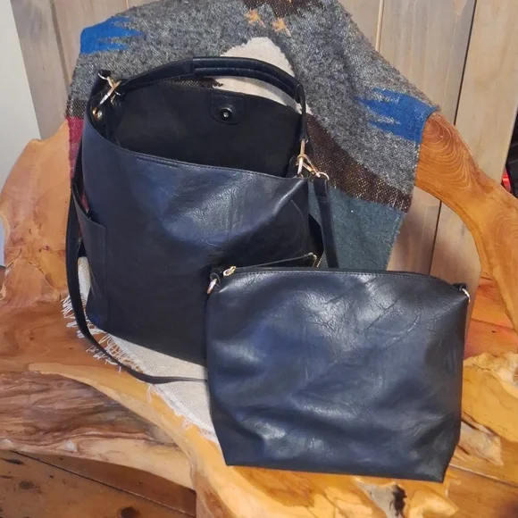 Large Black Vegan Anthropologie Bucket Convertible Tote Bag and Classic Purse - Picture 1 of 7